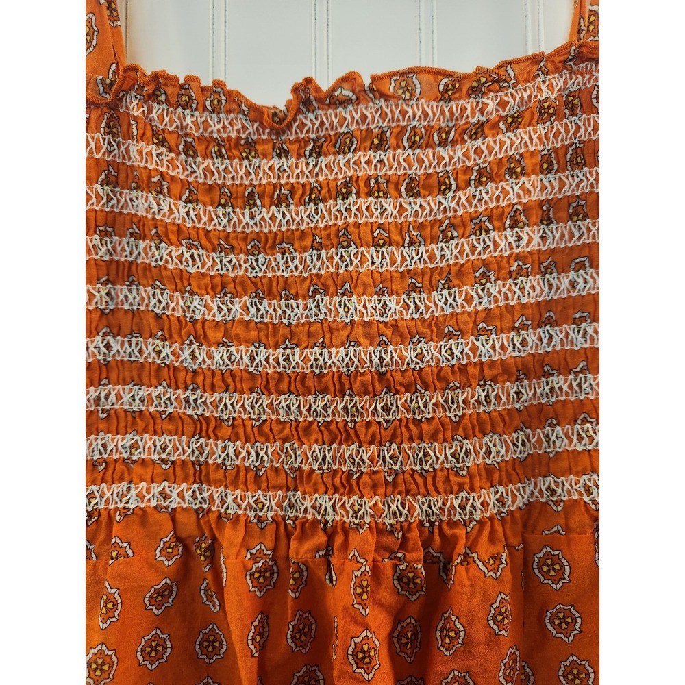 Torrid Orange Medallion Smocked‎ Cotton Cami Top Plus Size 2 Bead Straps Boho - Picture 2 of 8